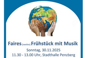 Werbebanner zur Veranstaltung Faires Frühstück mit Musik am Sonntag, 30.11.25, von 11:30 -13.00 Uhr in der Stadthalle Penzberg